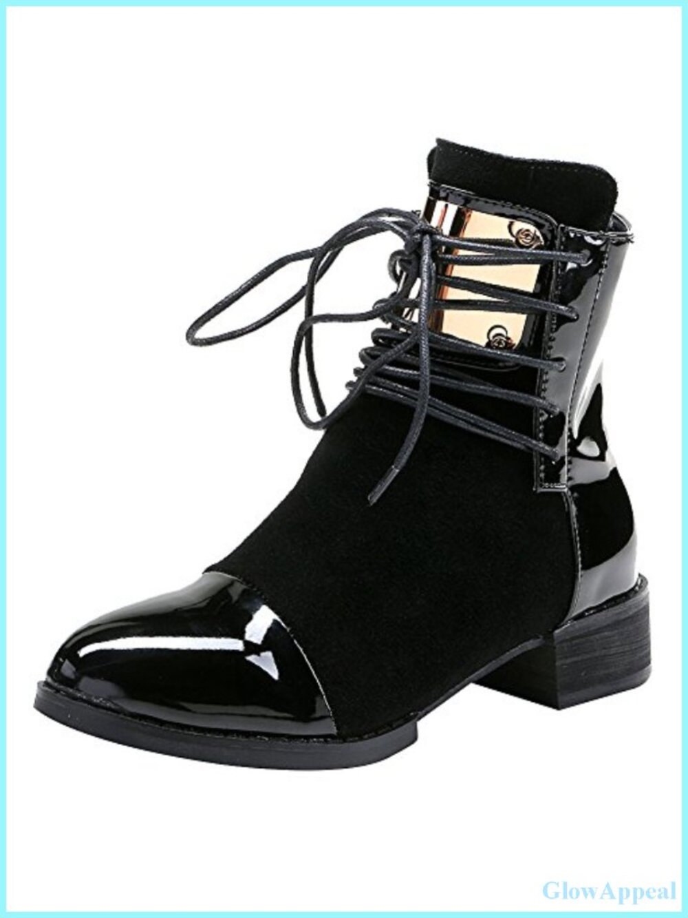 Punk Rock Ankle Boots, Chunky Heel, Patent PU, Fluff Lining, Zip Closure